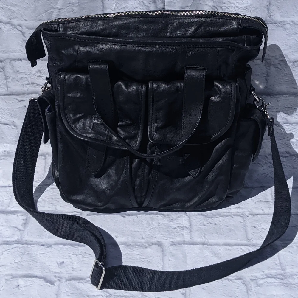 Cole Haan Black Leather Laptop Bag with Shoulder Strap
